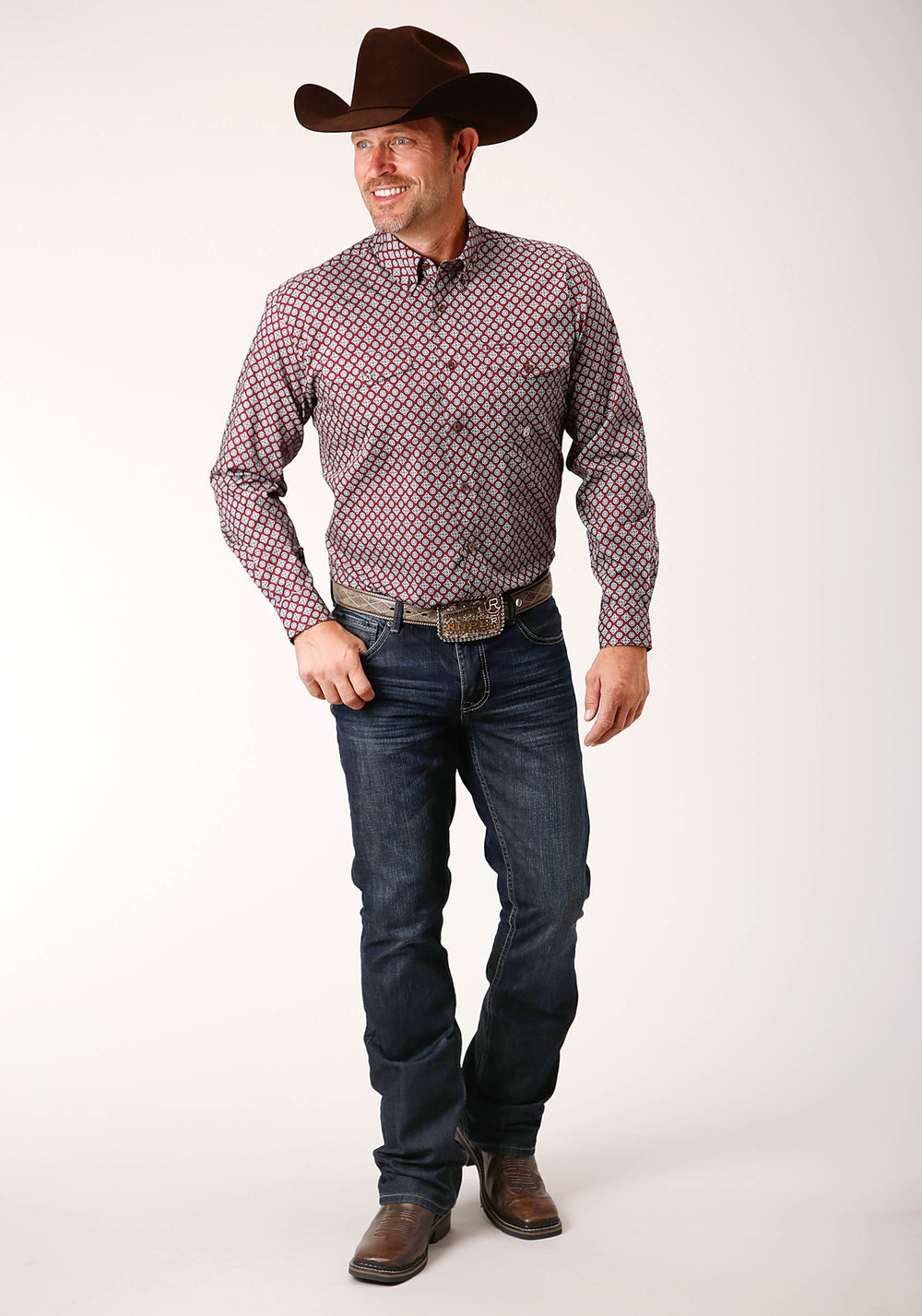 MENS LONG SLEEVE BUTTON CLASSIC FOULARD WESTERN SHIRT