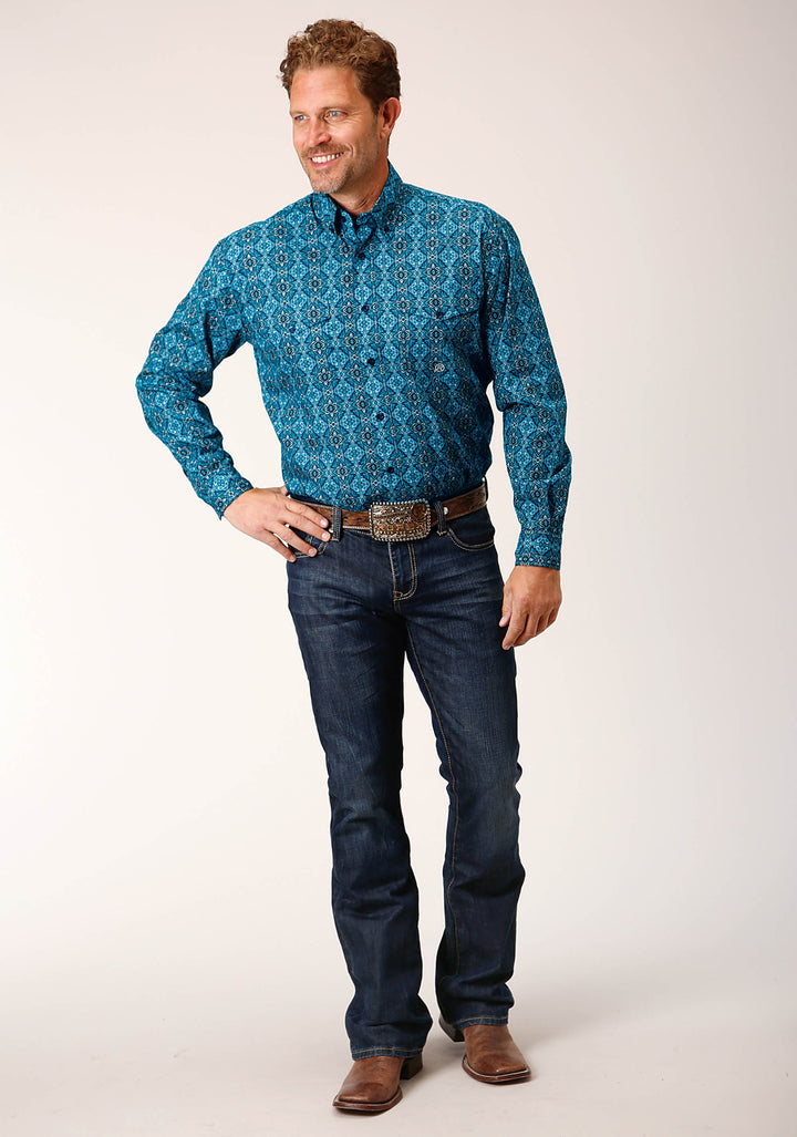 MENS LONG SLEEVE BUTTON GOTHIC MEDALLION WESTERN SHIRT