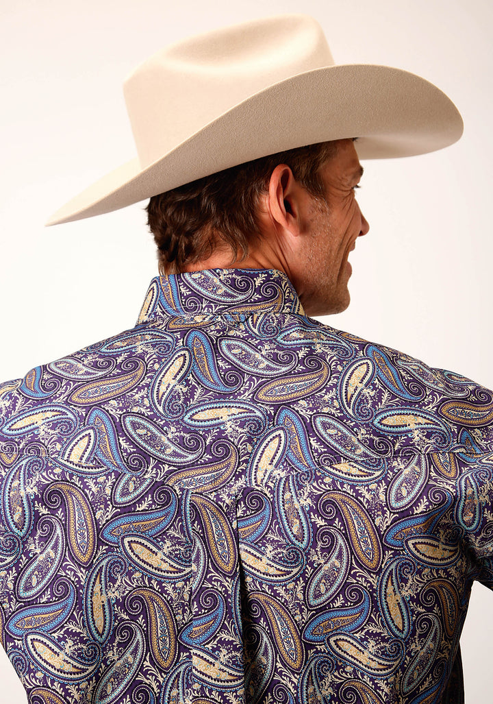 MENS LONG SLEEVE BUTTON ROYAL PAISLEY WESTERN SHIRT