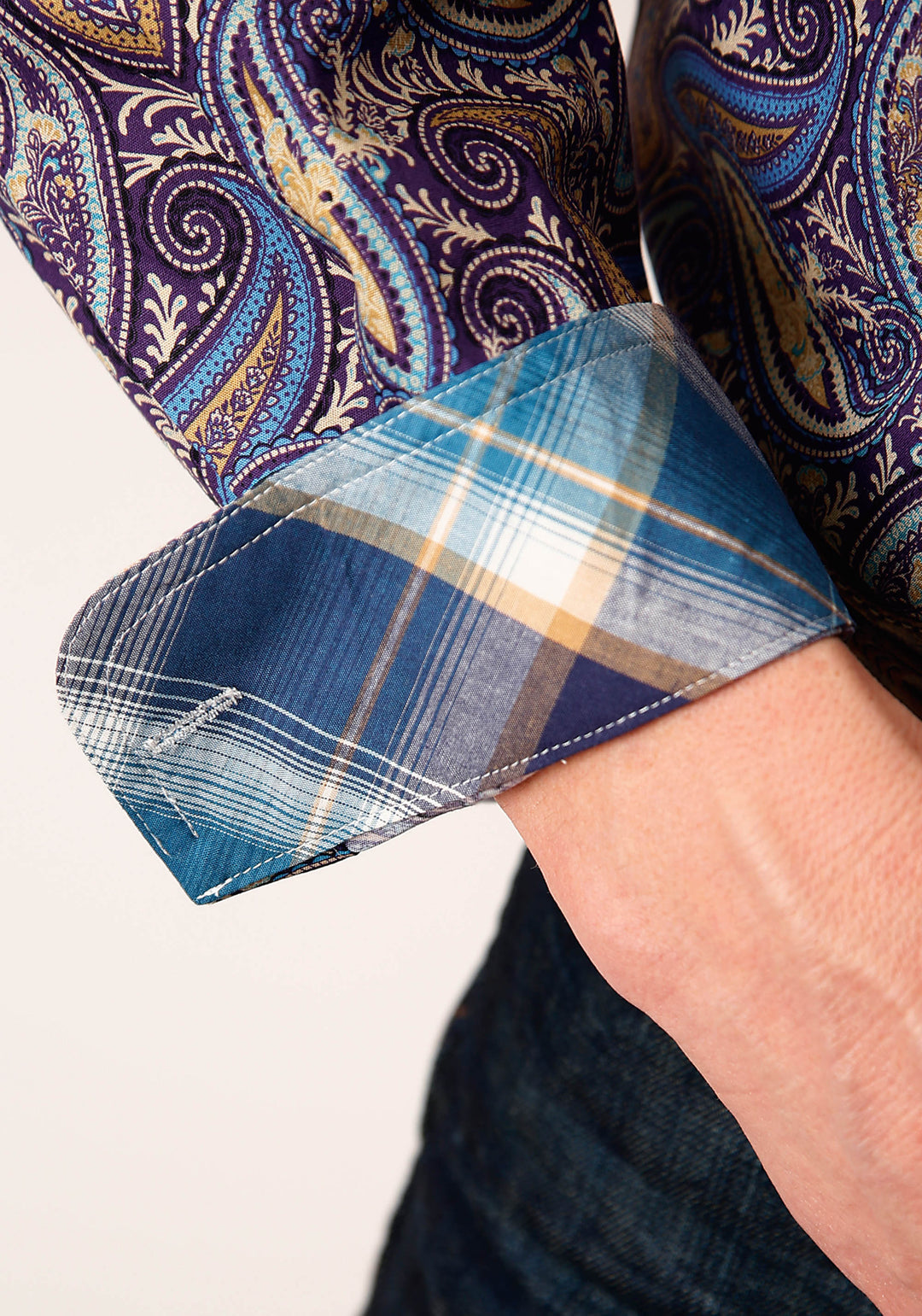 MENS LONG SLEEVE BUTTON ROYAL PAISLEY WESTERN SHIRT