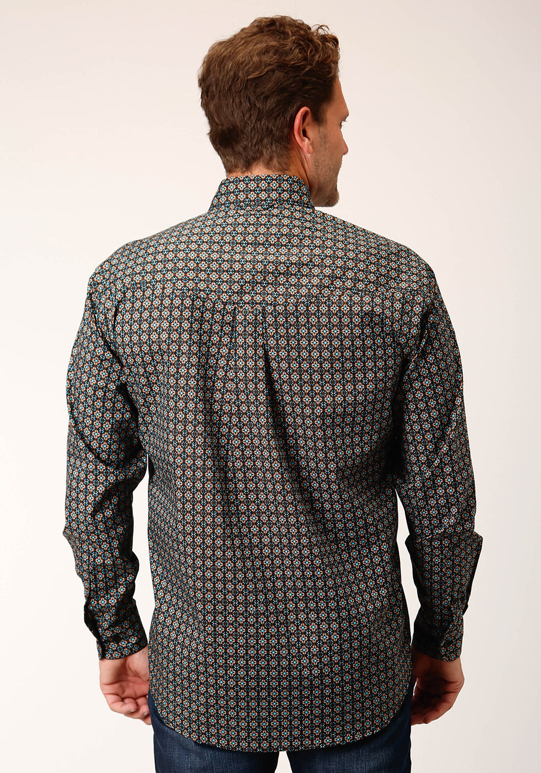 MENS LONG SLEEVE BUTTON WILD WEST FOULARD WESTERN SHIRT