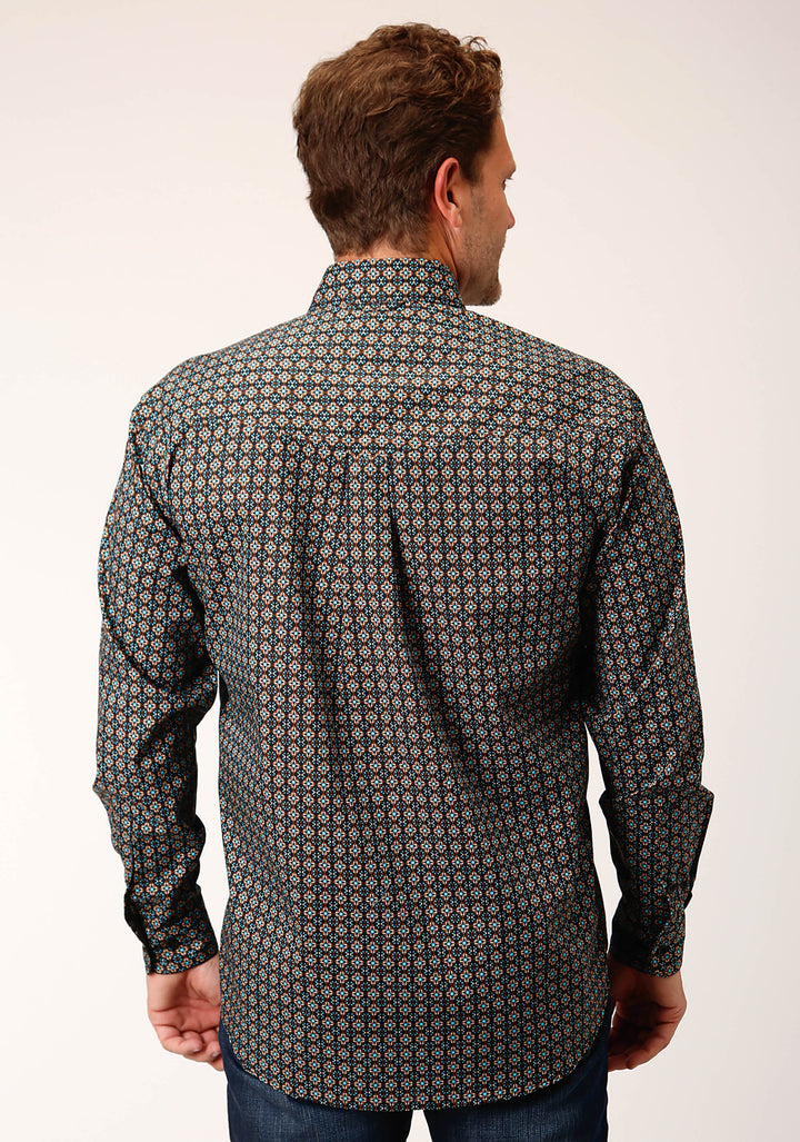MENS LONG SLEEVE BUTTON WILD WEST FOULARD WESTERN SHIRT