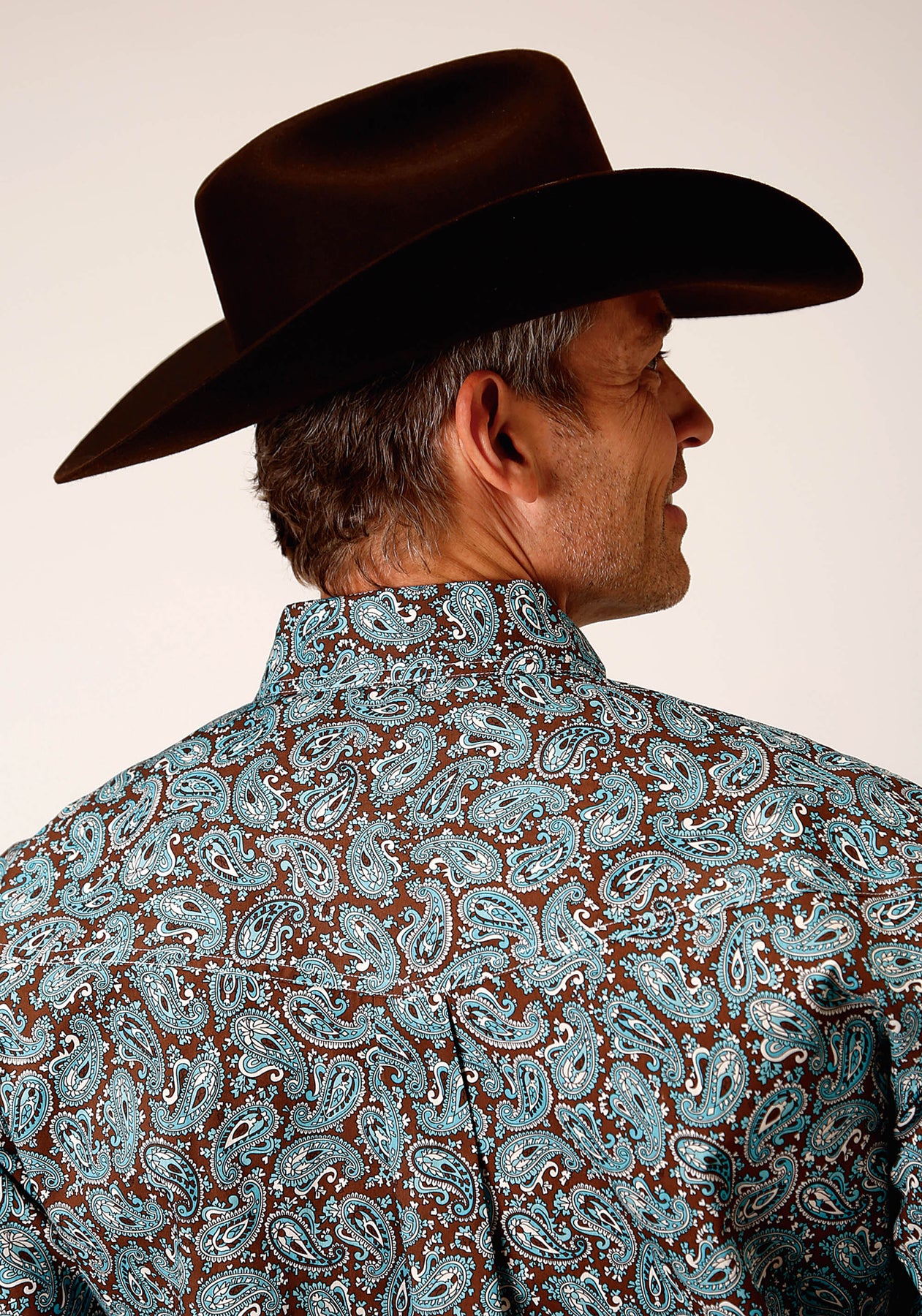 MENS LONG SLEEVE BUTTON TURQUOISE MINE PAISLEY WESTERN SHIRT
