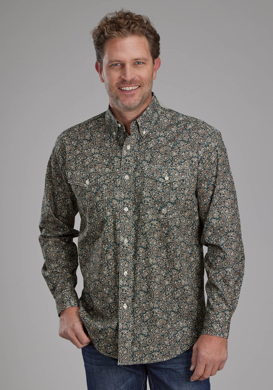 MENS OAK PAISLEY LONG SLEEVE BUTTON WESTERN SHIRT
