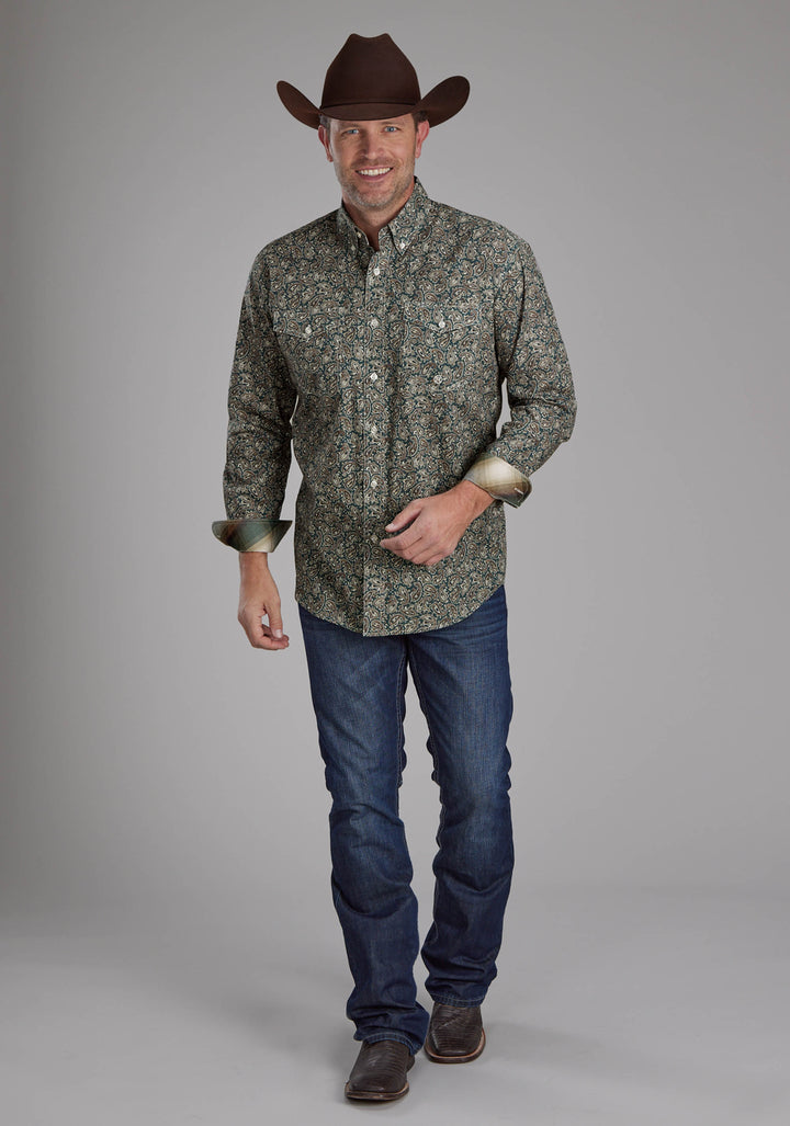 MENS OAK PAISLEY LONG SLEEVE BUTTON WESTERN SHIRT