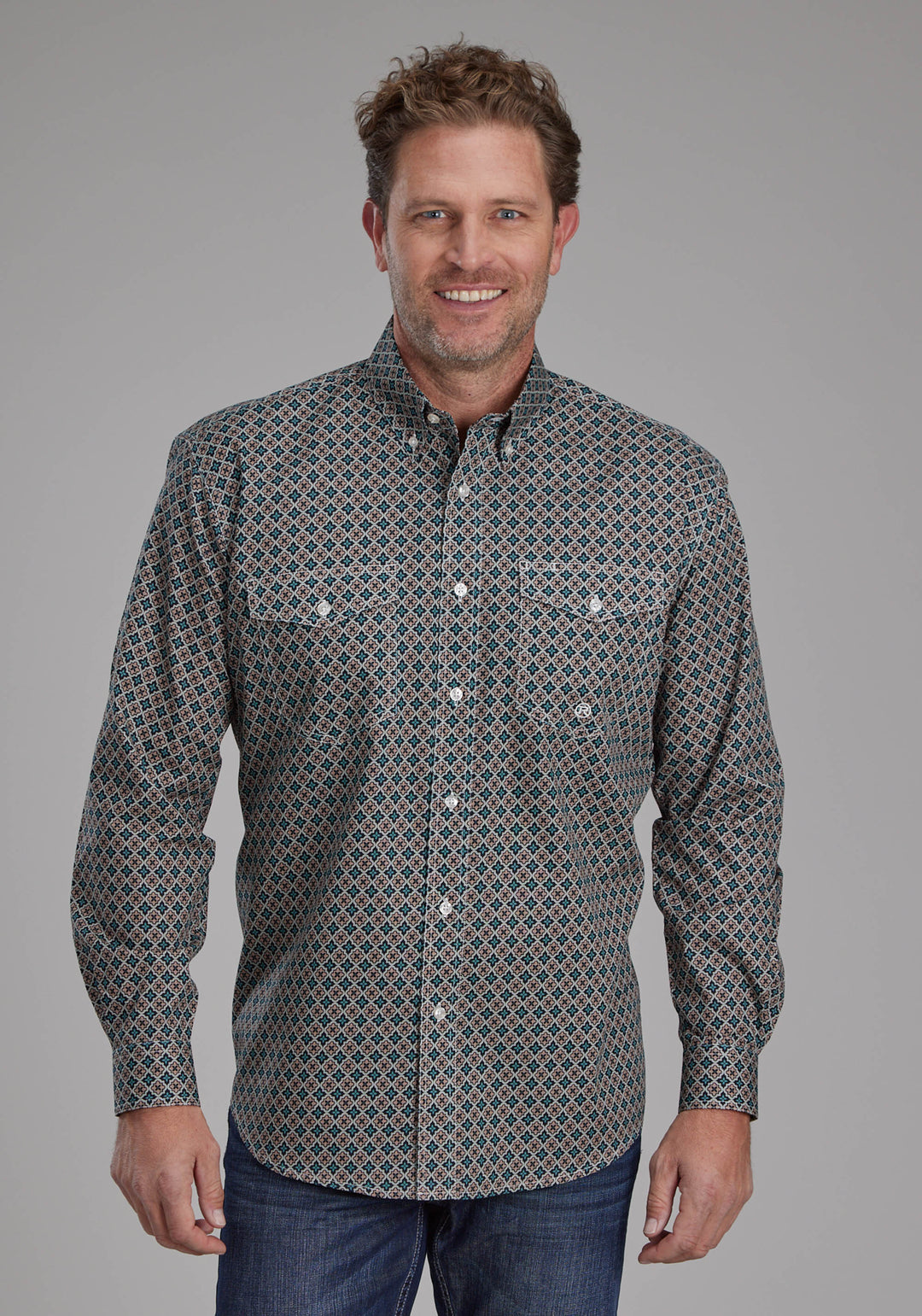 MENS ACORN FOULARD LONG SLEEVE BUTTON WESTERN SHIRT