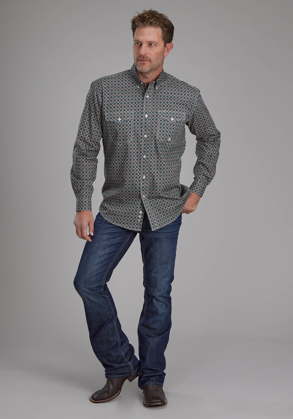 MENS ACORN FOULARD LONG SLEEVE BUTTON WESTERN SHIRT
