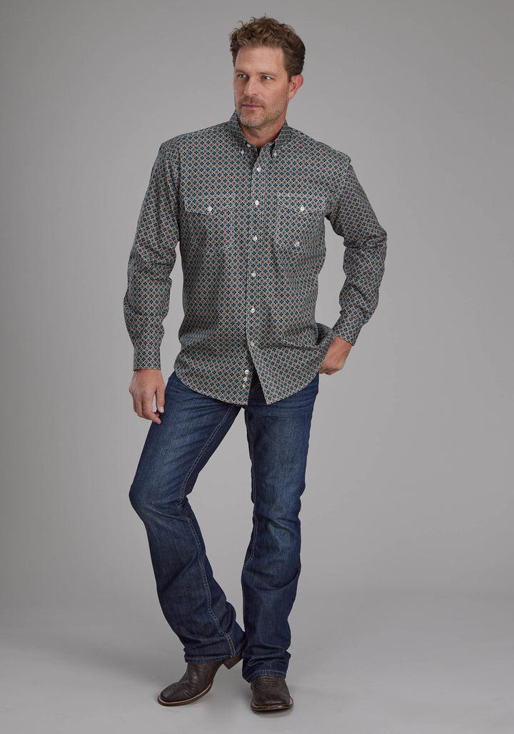 MENS ACORN FOULARD LONG SLEEVE BUTTON WESTERN SHIRT