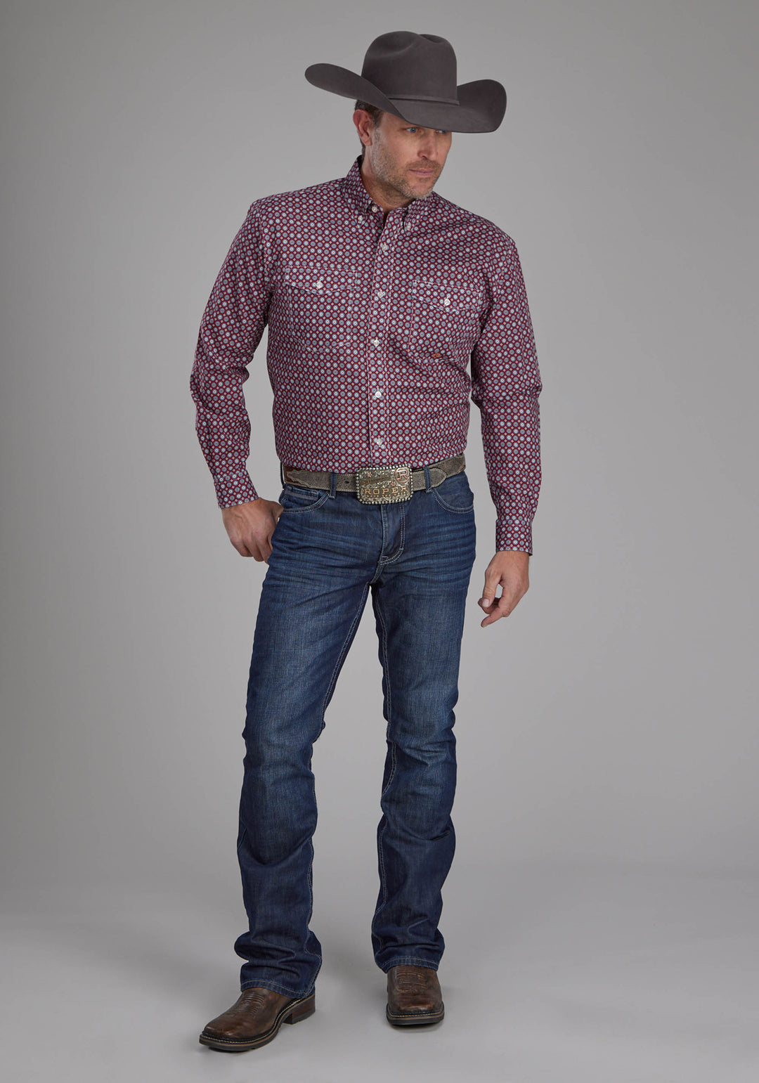 MENS HIGHWAY FOULARD LONG SLEEVE BUTTON WESTERN SHIRT