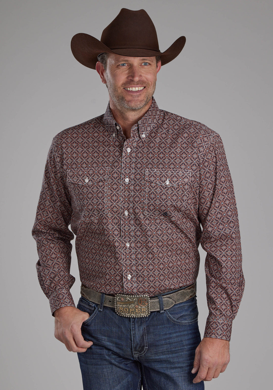 MENS GINGER FOULARD LONG SLEEVE BUTTON WESTERN SHIRT