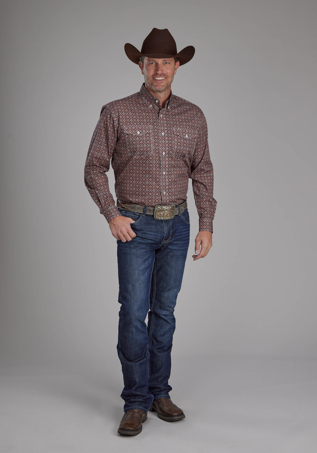 MENS GINGER FOULARD LONG SLEEVE BUTTON WESTERN SHIRT