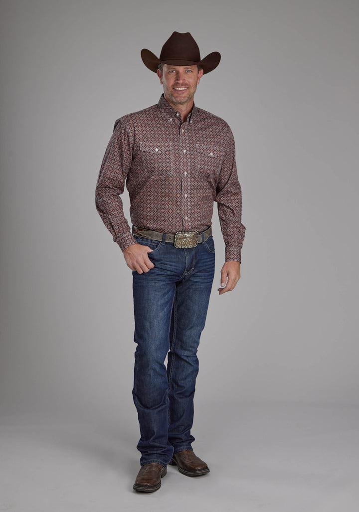 MENS GINGER FOULARD LONG SLEEVE BUTTON WESTERN SHIRT