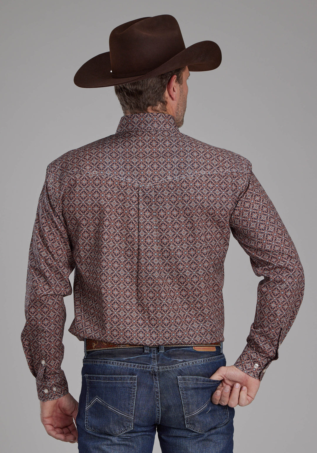 MENS GINGER FOULARD LONG SLEEVE BUTTON WESTERN SHIRT