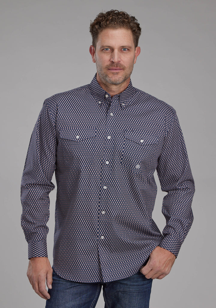MENS DIAMOND EYE GEO LONG SLEEVE BUTTON WESTERN SHIRT