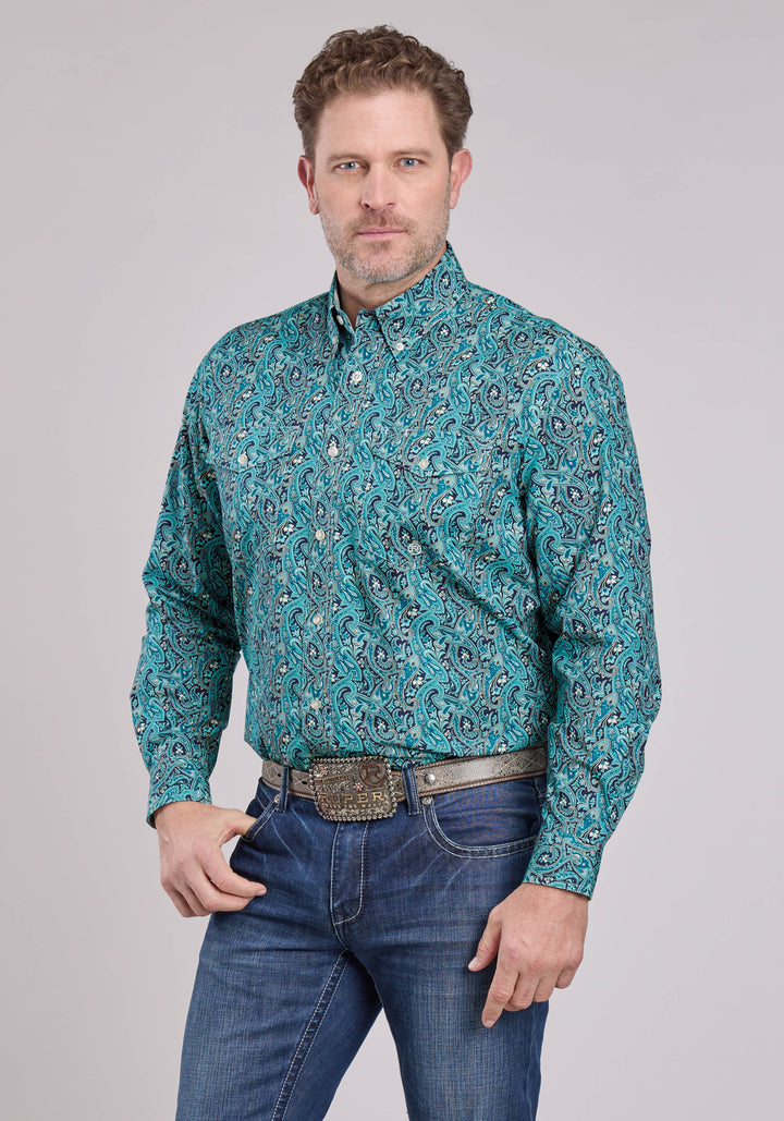 MENS LONG SLEEVE BUTTON RIVER PAISLEY WESTERN SHIRT