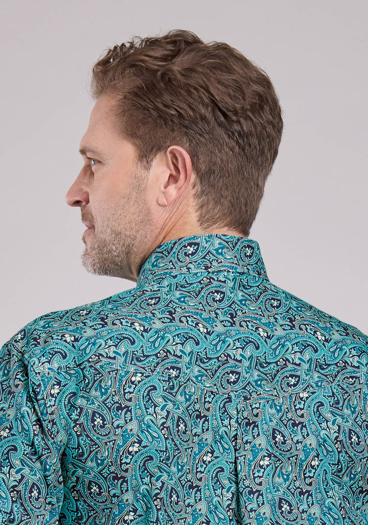 MENS LONG SLEEVE BUTTON RIVER PAISLEY WESTERN SHIRT