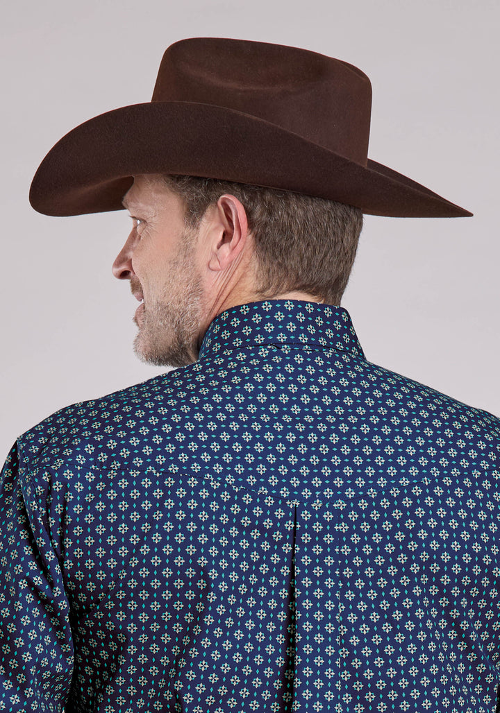 MENS LONG SLEEVE BUTTON PINWHEEL FOULARD WESTERN SHIRT