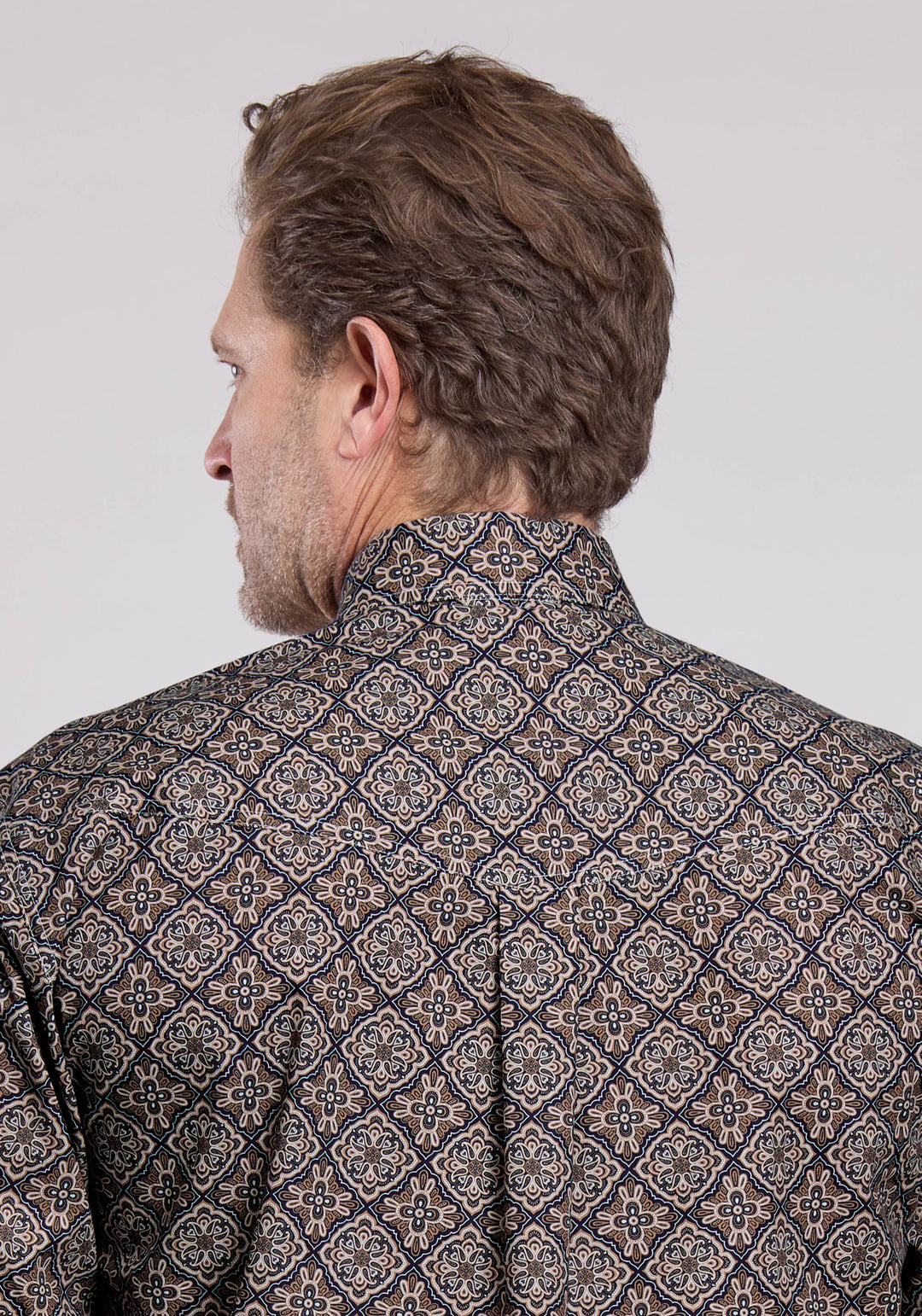 MENS LONG SLEEVE BUTTON BRONZE MEDALLION WESTERN SHIRT