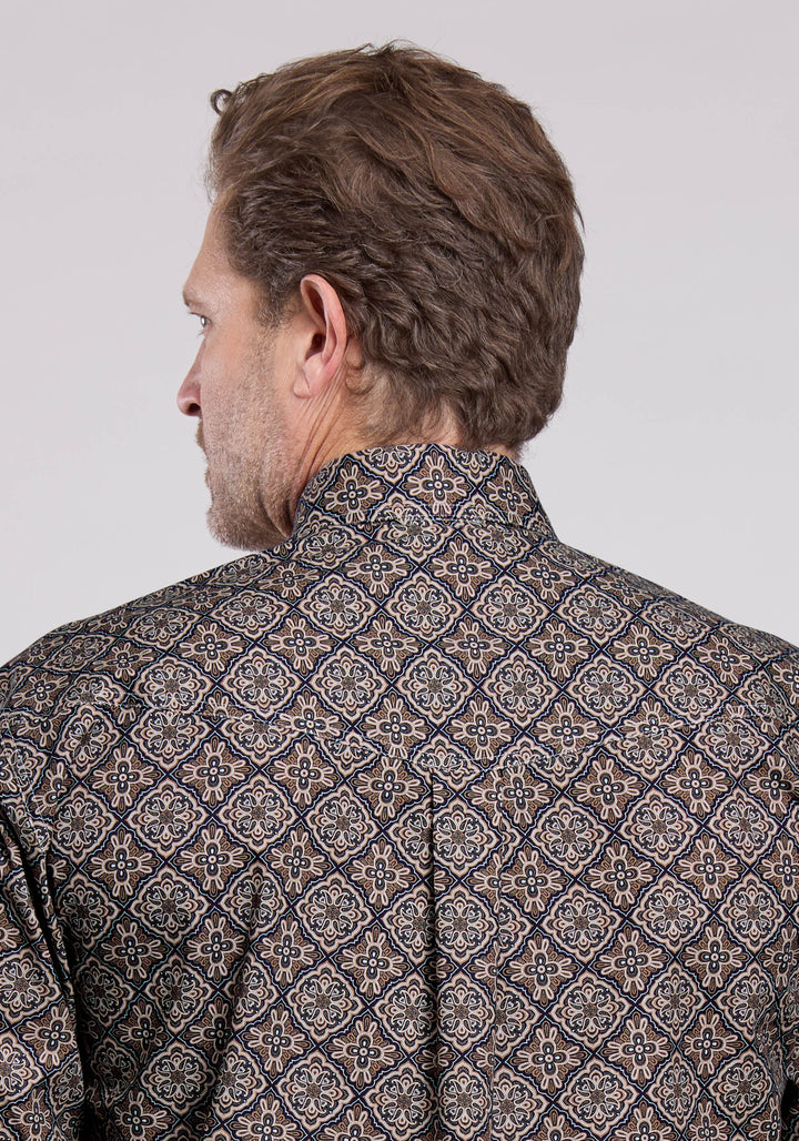 MENS LONG SLEEVE BUTTON BRONZE MEDALLION WESTERN SHIRT