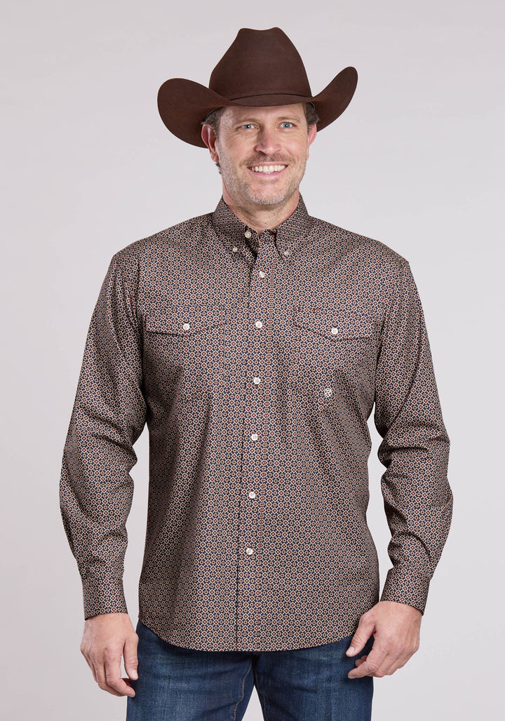 MENS LONG SLEEVE BUTTON VINTAGE FOULARD WESTERN SHIRT