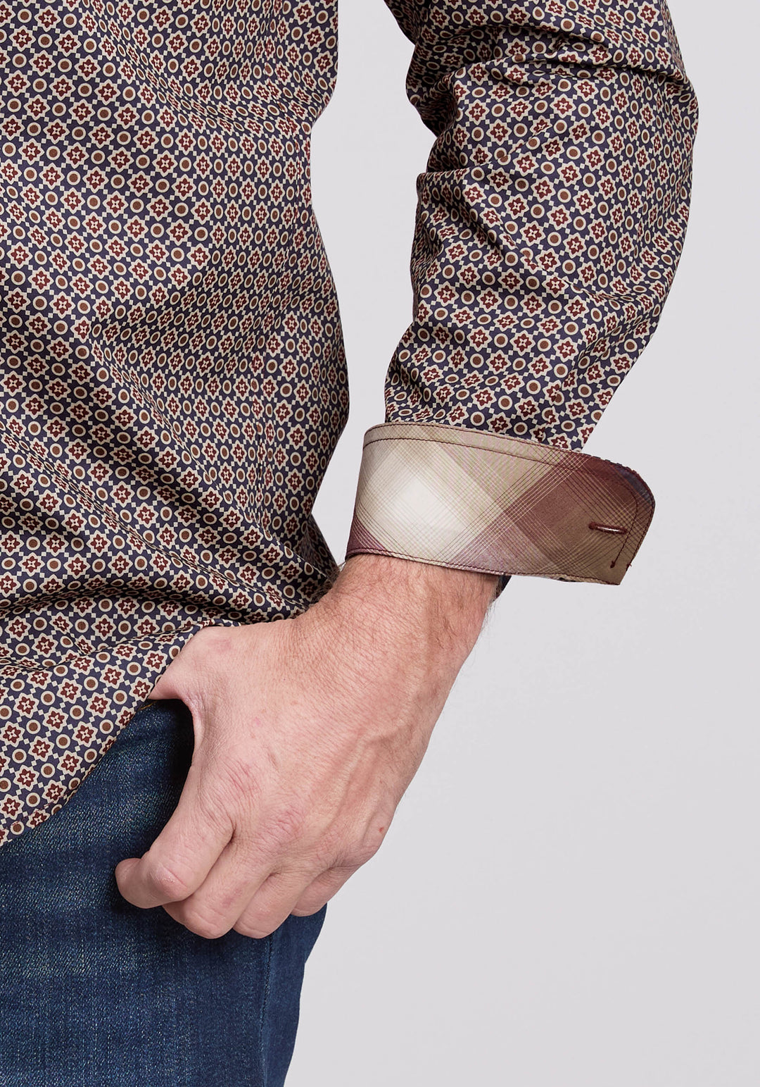 MENS LONG SLEEVE BUTTON VINTAGE FOULARD WESTERN SHIRT