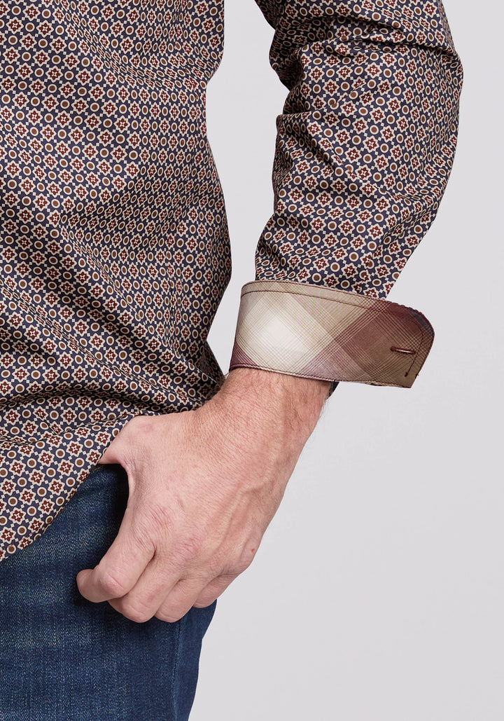 MENS LONG SLEEVE BUTTON VINTAGE FOULARD WESTERN SHIRT