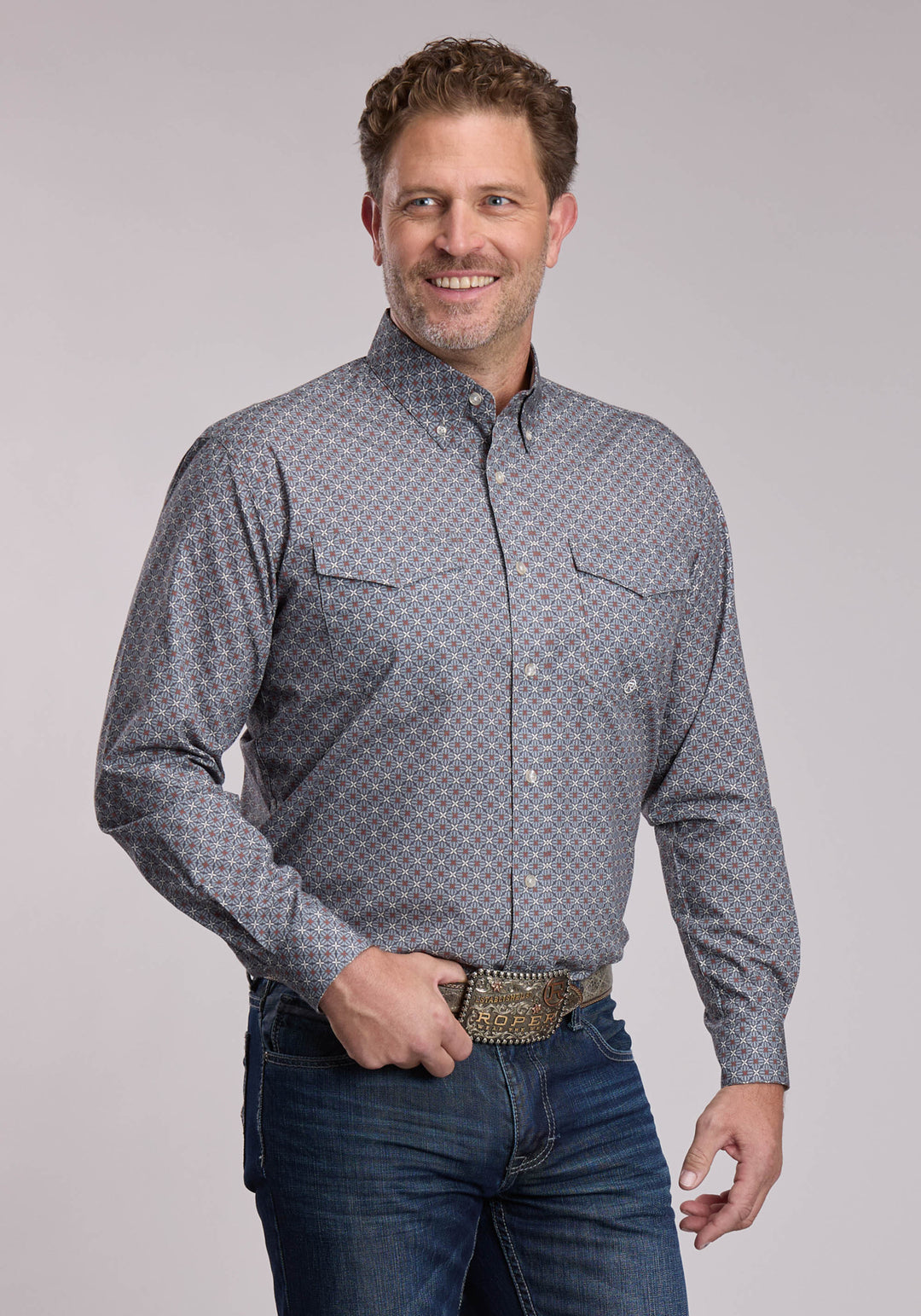 MENS ROPER SMOKE MEDALLION WESTERN BUTTON UP SHIRT