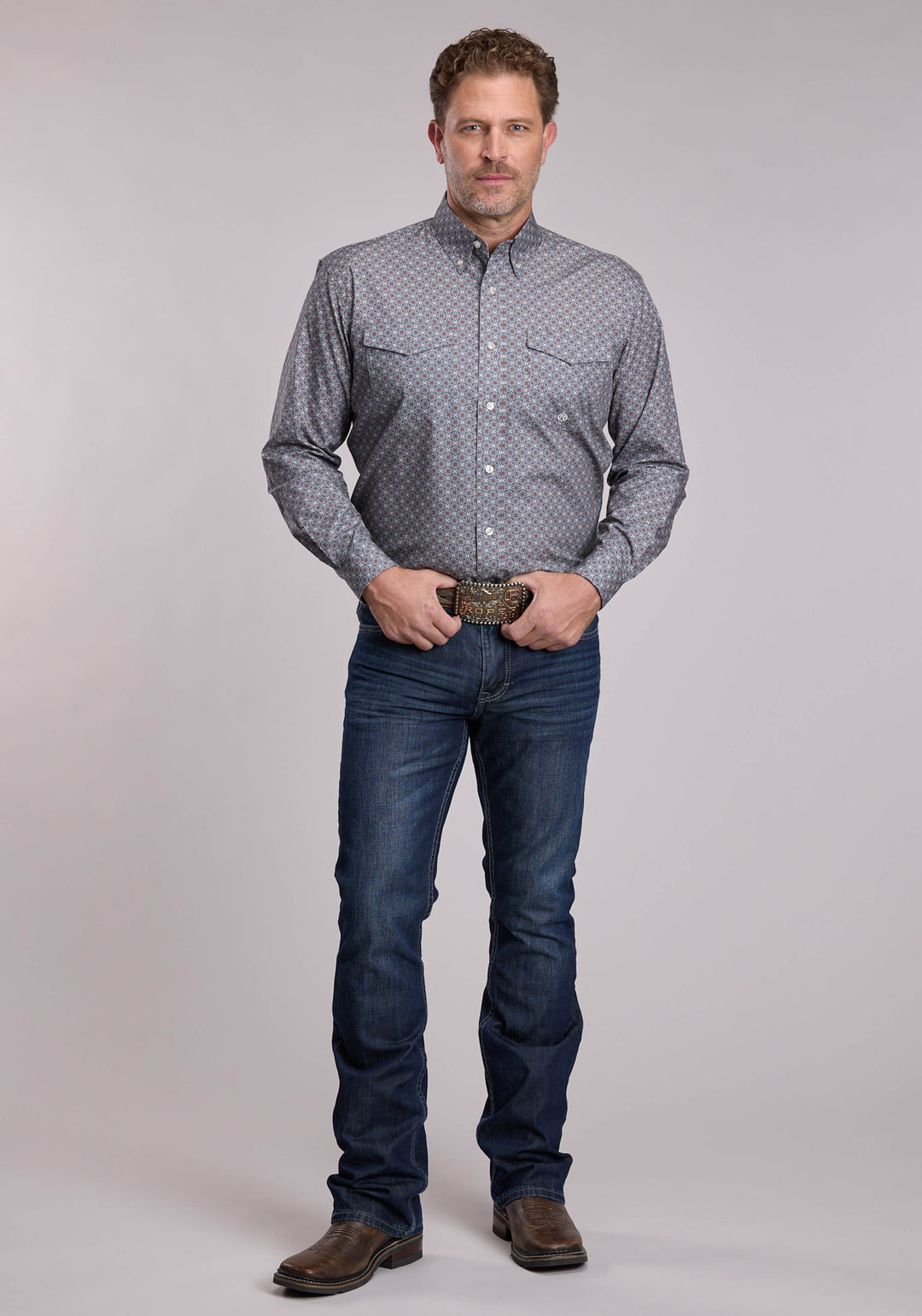 MENS ROPER SMOKE MEDALLION WESTERN BUTTON UP SHIRT