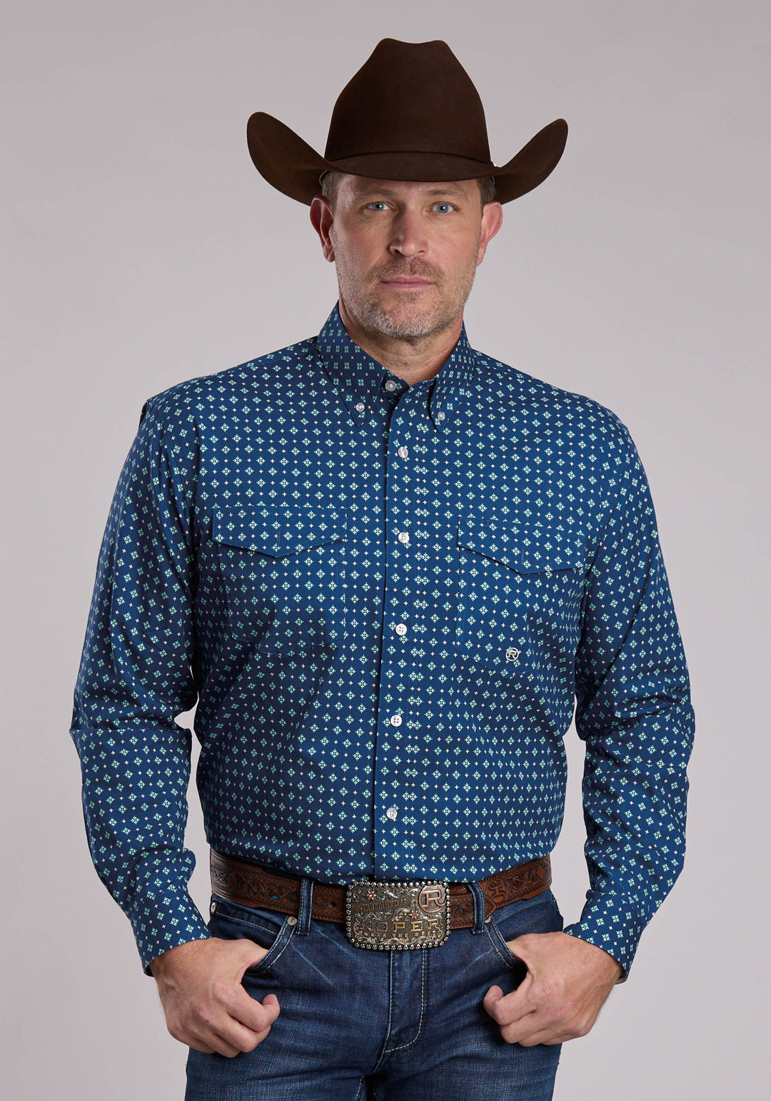 MENS ROPER NIGHT SKY FOULARD WESTERN BUTTON UP SHIRT