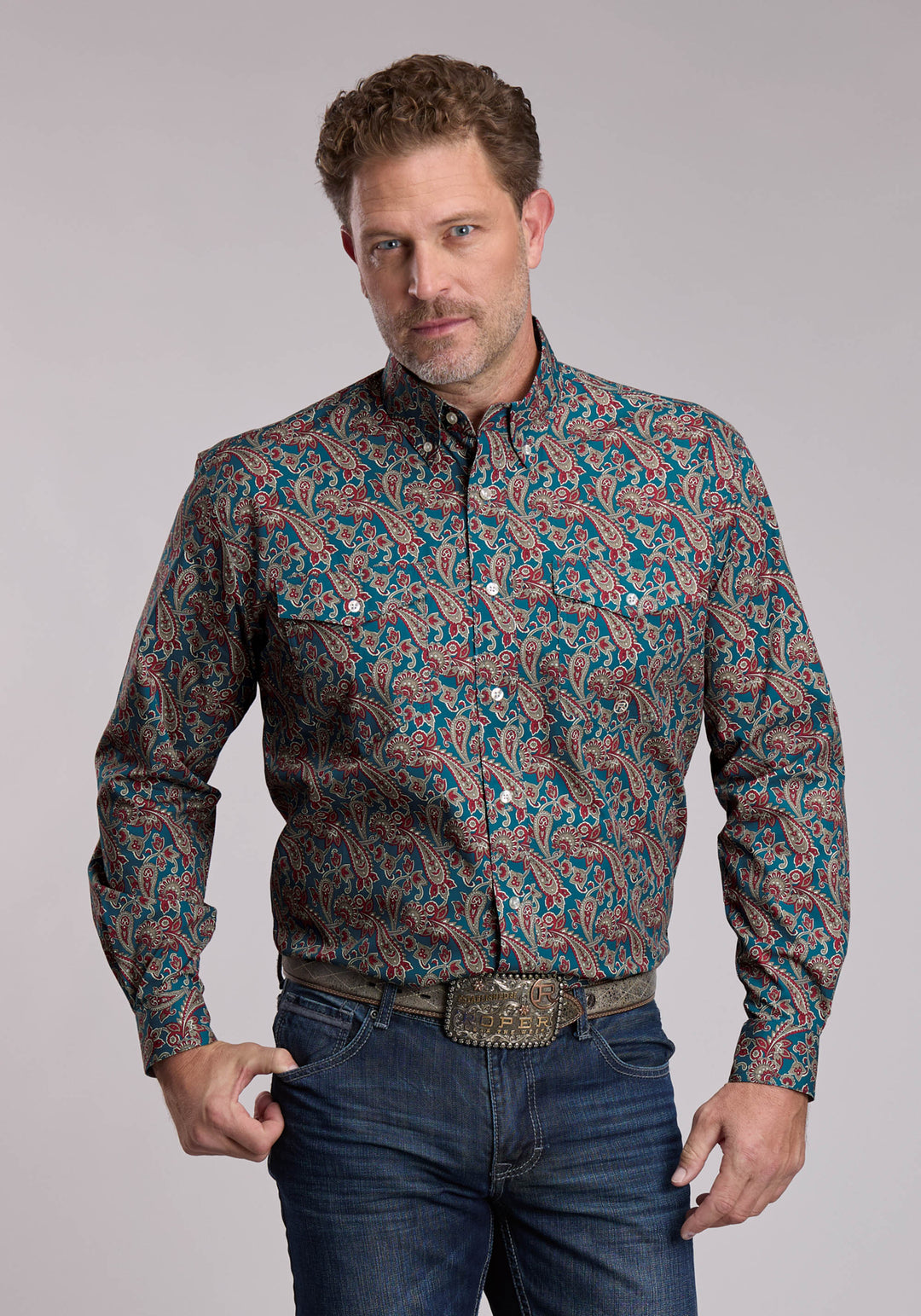 MENS ROPER HICKORY PAISLEY WESTERN BUTTON UP SHIRT