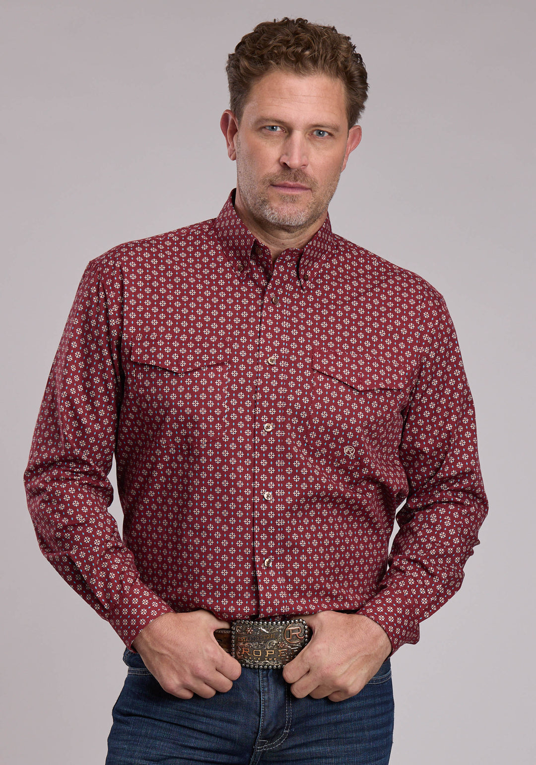 MENS ROPER RED MAPLE FOULARD WESTERN BUTTON UP SHIRT