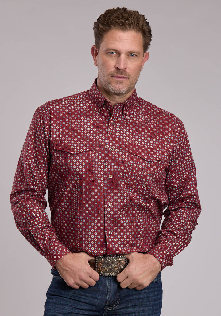 MENS ROPER RED MAPLE FOULARD WESTERN BUTTON UP SHIRT