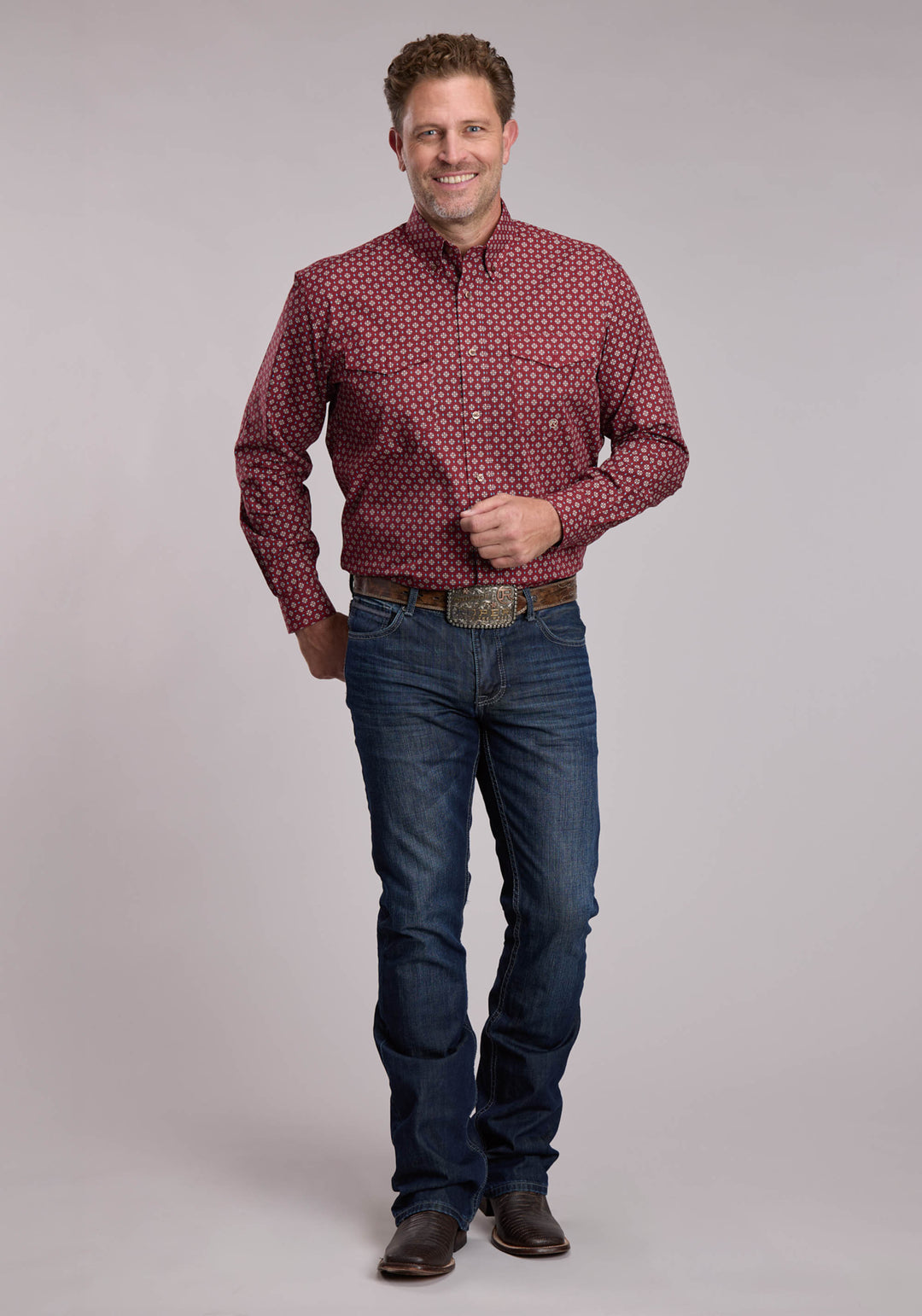 MENS ROPER RED MAPLE FOULARD WESTERN BUTTON UP SHIRT