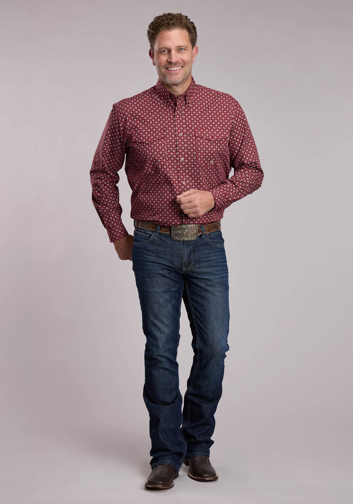 MENS ROPER RED MAPLE FOULARD WESTERN BUTTON UP SHIRT