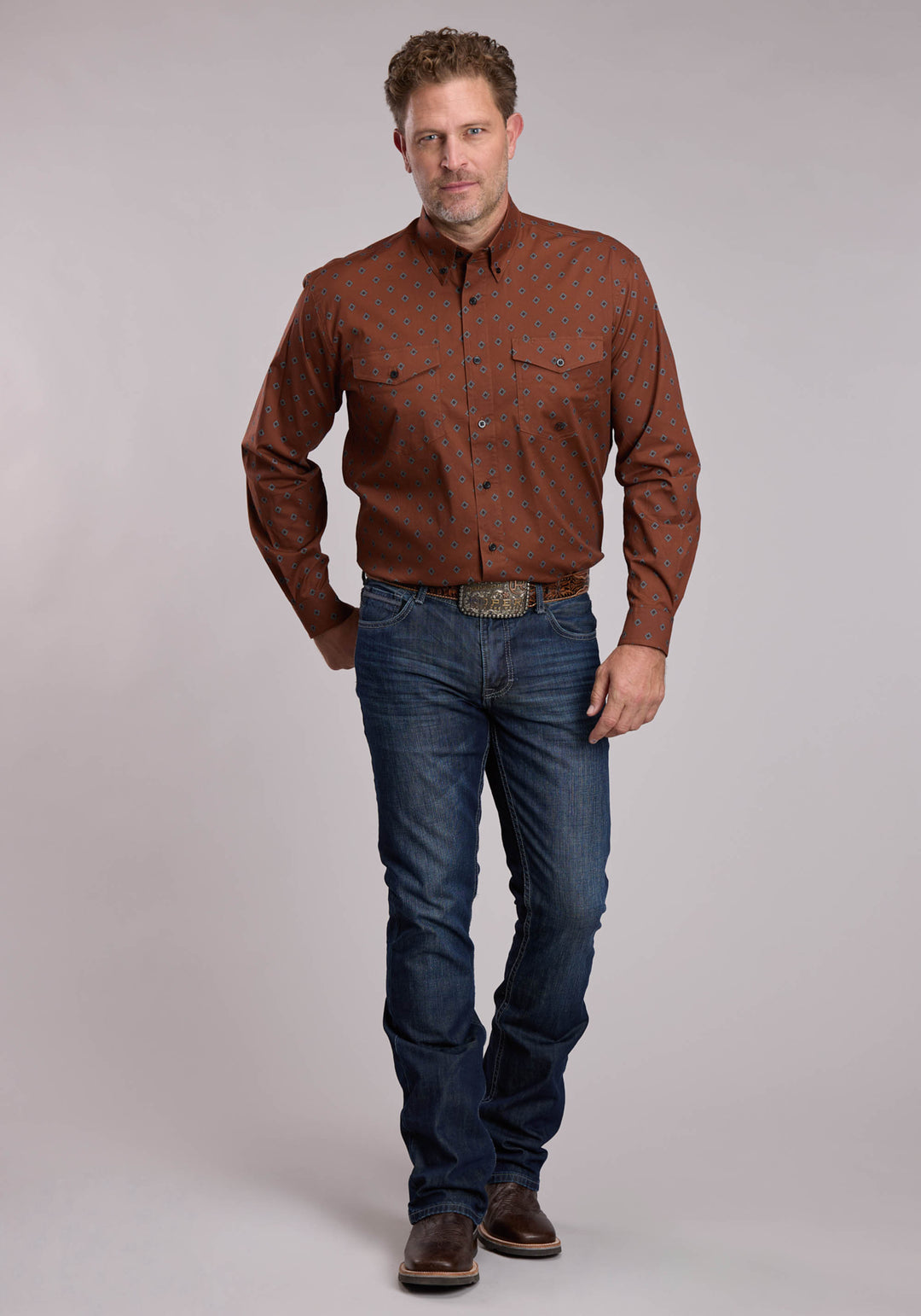 MENS ROPER STRETCH POPLIN WESTERN BUTTON UP SHIRT