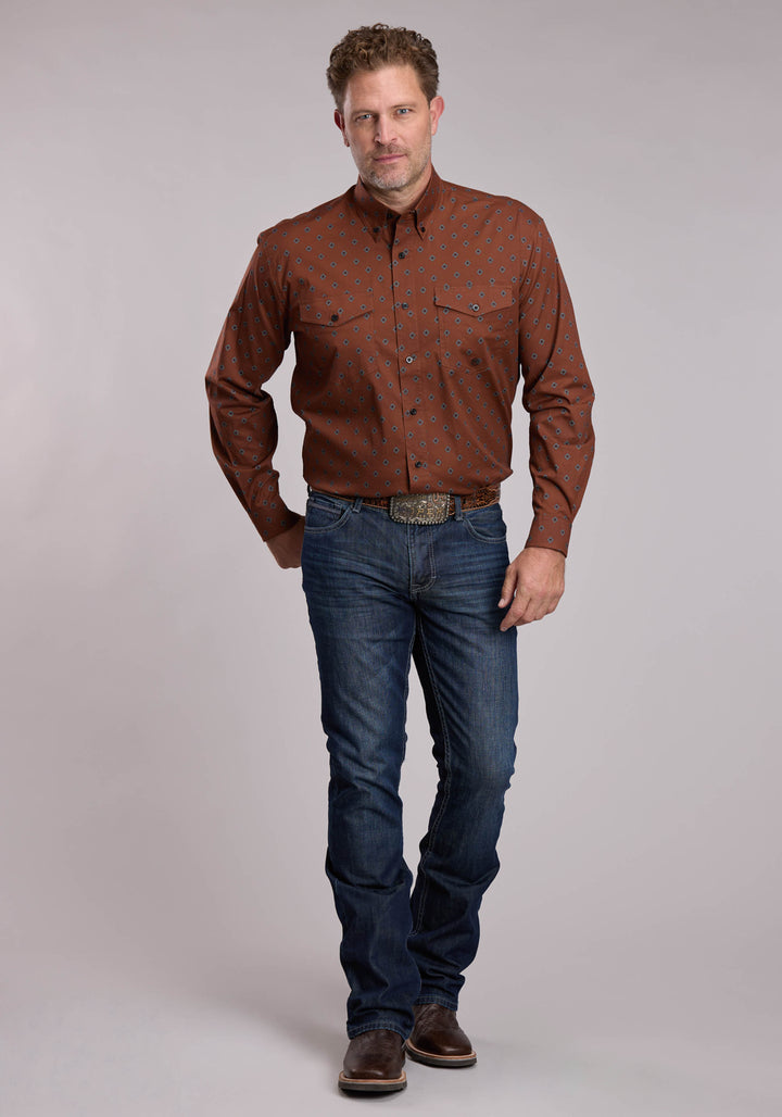 MENS ROPER STRETCH POPLIN WESTERN BUTTON UP SHIRT