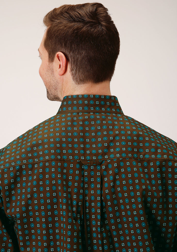 MENS LONG SLEEVE BUTTON CHOCOLATE AGAVE FOULARD WESTERN SHIRT