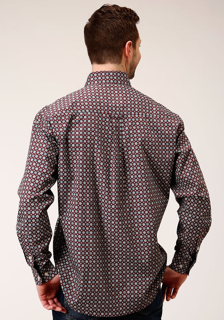 MENS LONG SLEEVE BUTTON RED CURRANT FOULARD WESTERN SHIRT