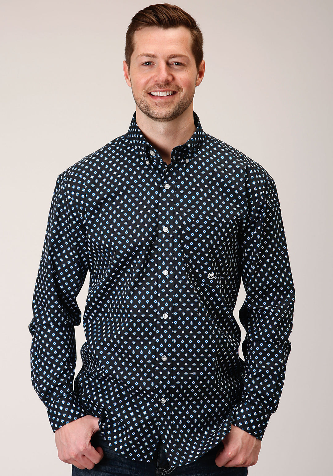 MENS LONG SLEEVE BUTTON NEW STAR FOULARD WESTERN SHIRT
