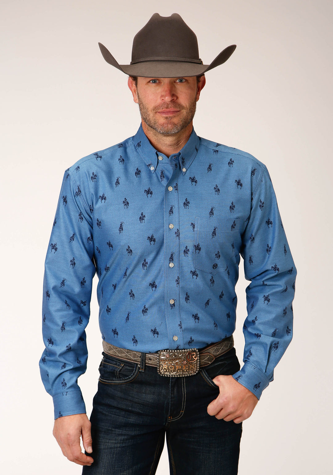MENS LONG SLEEVE BUTTON HORSEMAN OXFORD WESTERN SHIRT