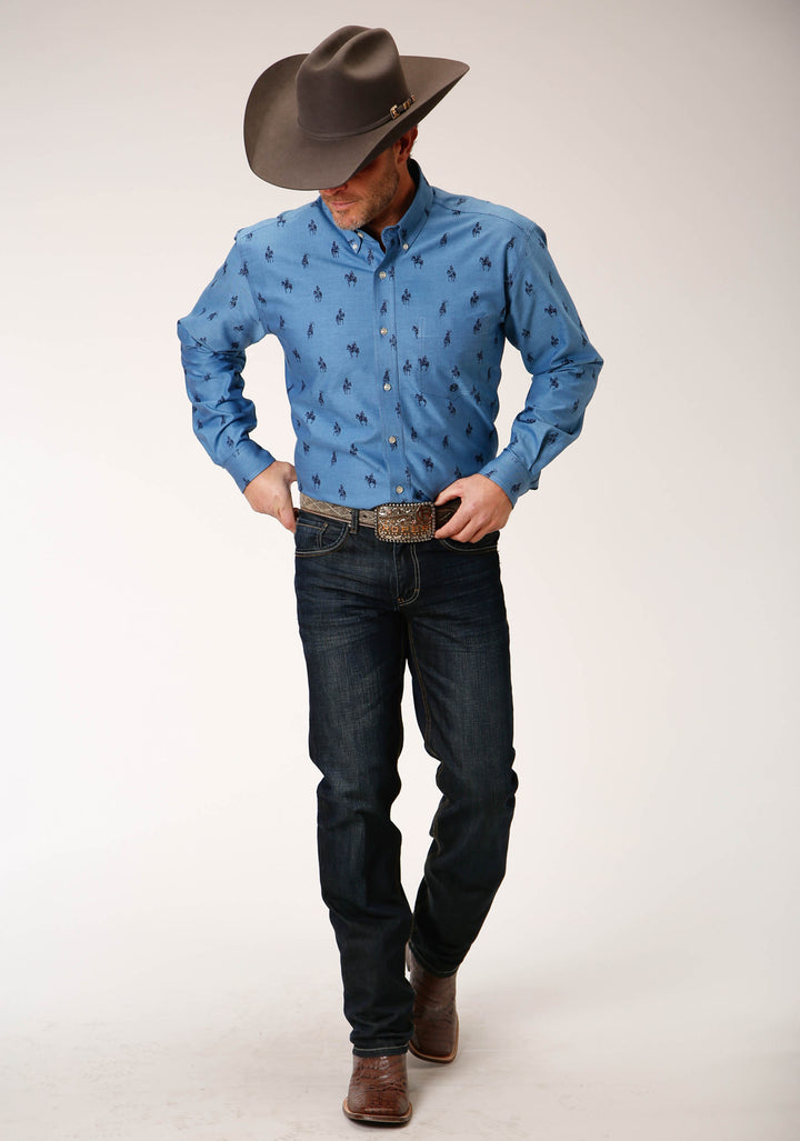 MENS LONG SLEEVE BUTTON HORSEMAN OXFORD WESTERN SHIRT