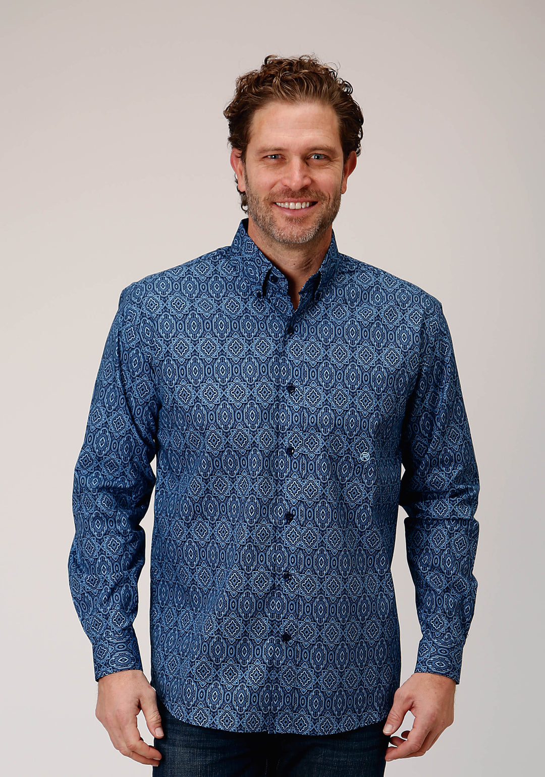 MENS LONG SLEEVE BUTTON MEDALLION PAISLEY WESTERN SHIRT