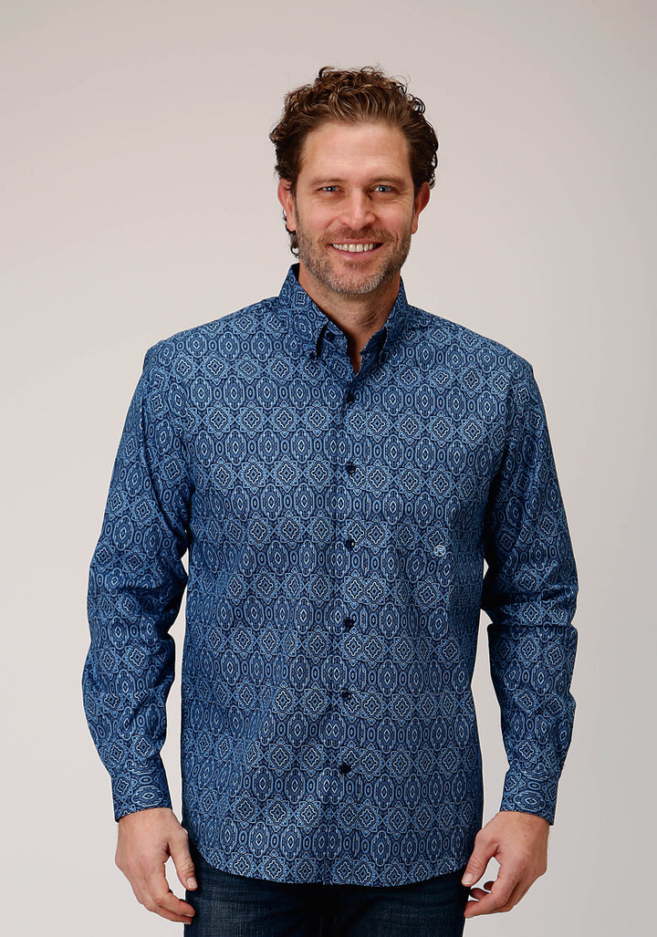 MENS LONG SLEEVE BUTTON MEDALLION PAISLEY WESTERN SHIRT