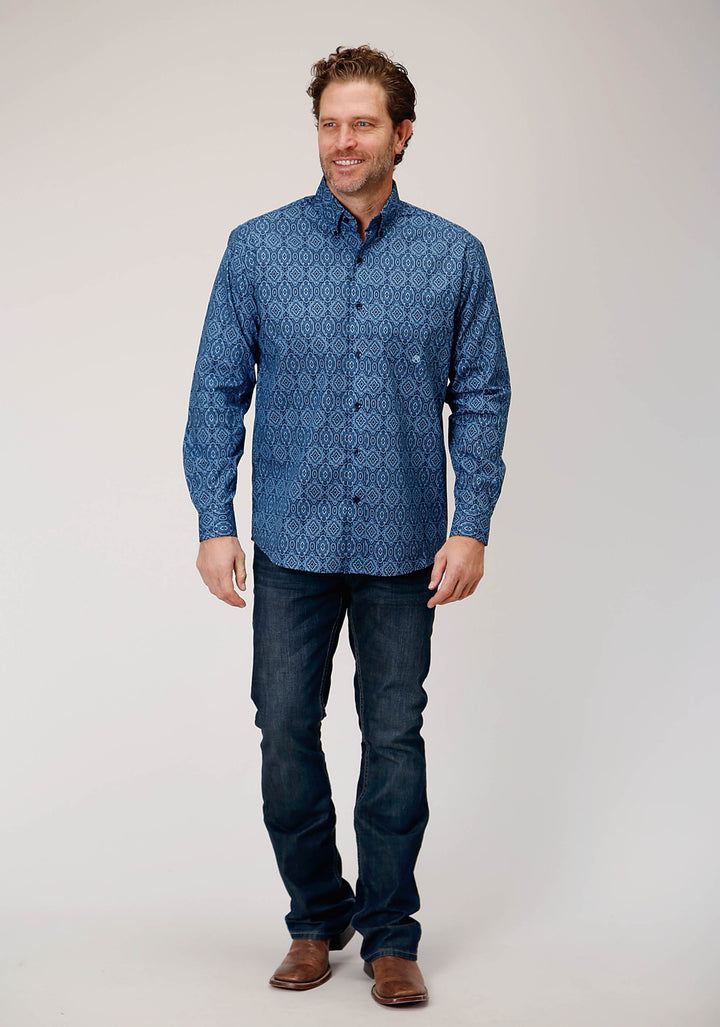 MENS LONG SLEEVE BUTTON MEDALLION PAISLEY WESTERN SHIRT