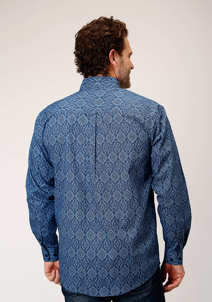 MENS LONG SLEEVE BUTTON MEDALLION PAISLEY WESTERN SHIRT