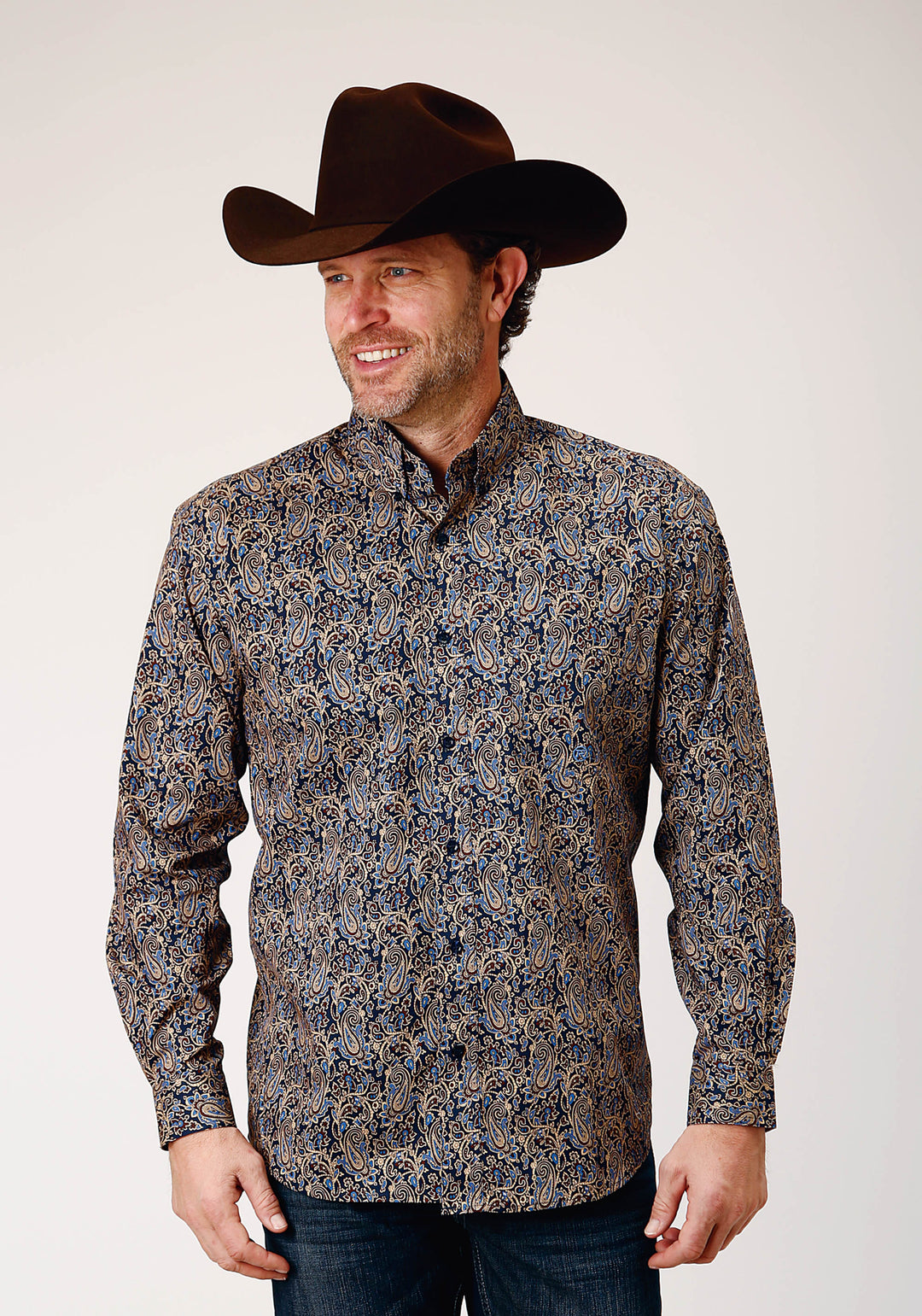 mens vintage dress shirts Roper Mens Long Sleeve Button Vintage Paisley Western Shirt 2XL