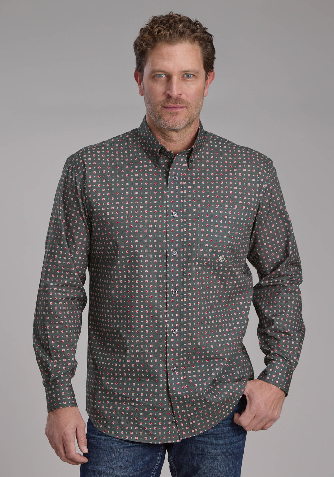 MENS GARNET FOULARD LONG SLEEVE BUTTON WESTERN SHIRT