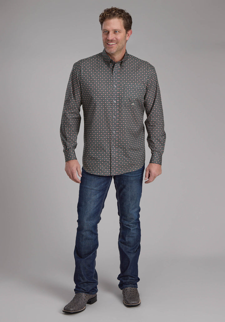 MENS GARNET FOULARD LONG SLEEVE BUTTON WESTERN SHIRT
