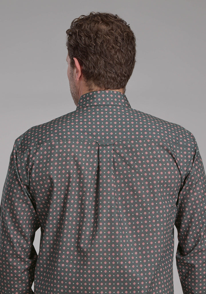 MENS GARNET FOULARD LONG SLEEVE BUTTON WESTERN SHIRT