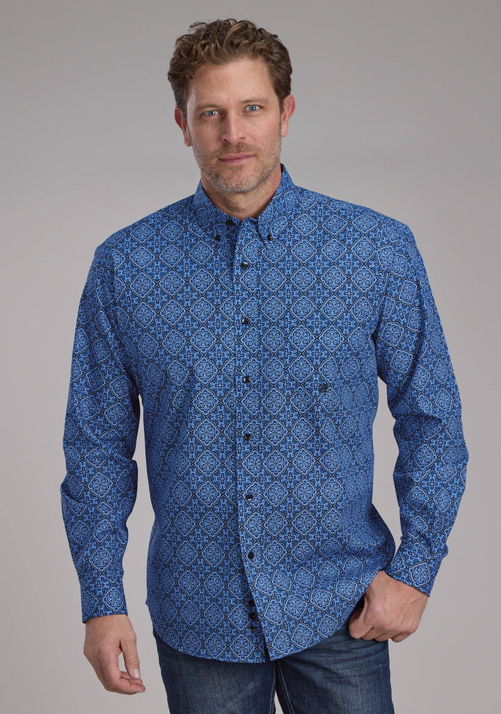 MENS SAPHIRE ORNAMENTAL LONG SLEEVE BUTTON WESTERN SHIRT